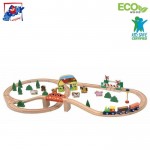 Set Trenulete Ferma Happy Engine and Friends –  Railway Set din lemn cu 45 piese sine si accesorii